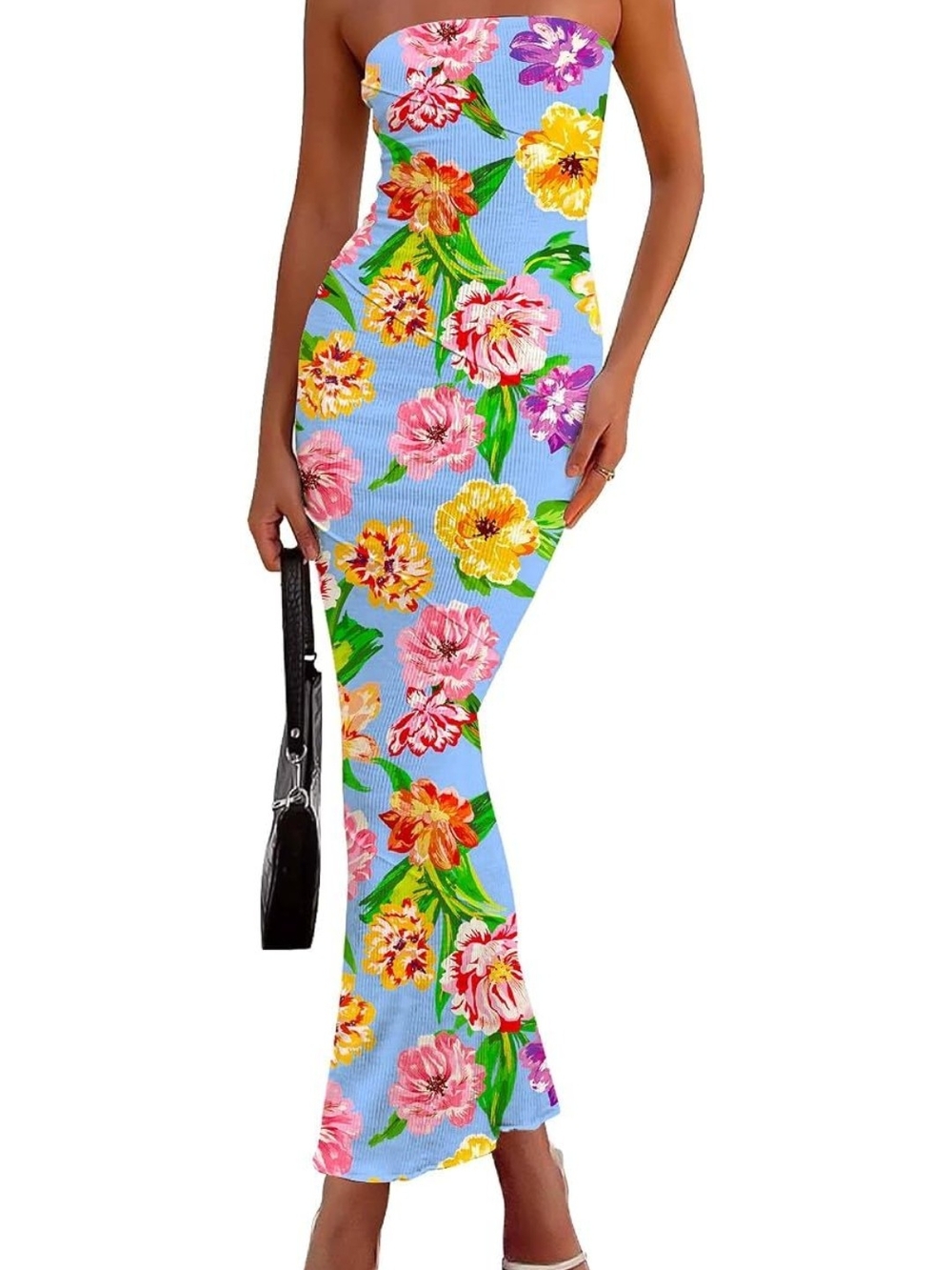 New Floral Strapless Maxi Skirt - Blue Floral